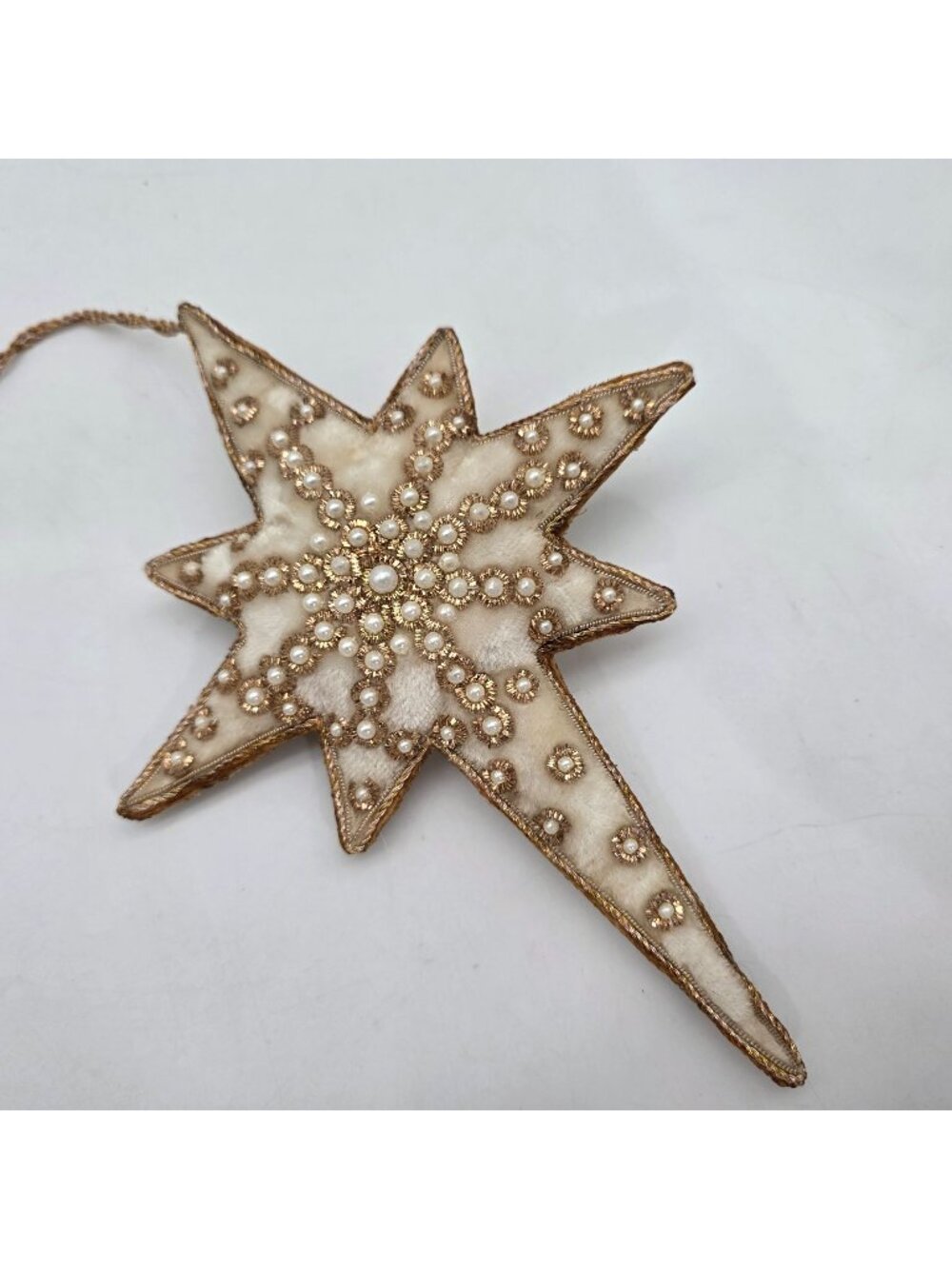 Mark Roberts Ornament Beaded Stars Cross Pearl Metal Tinsel Felt Fabric 8.5"